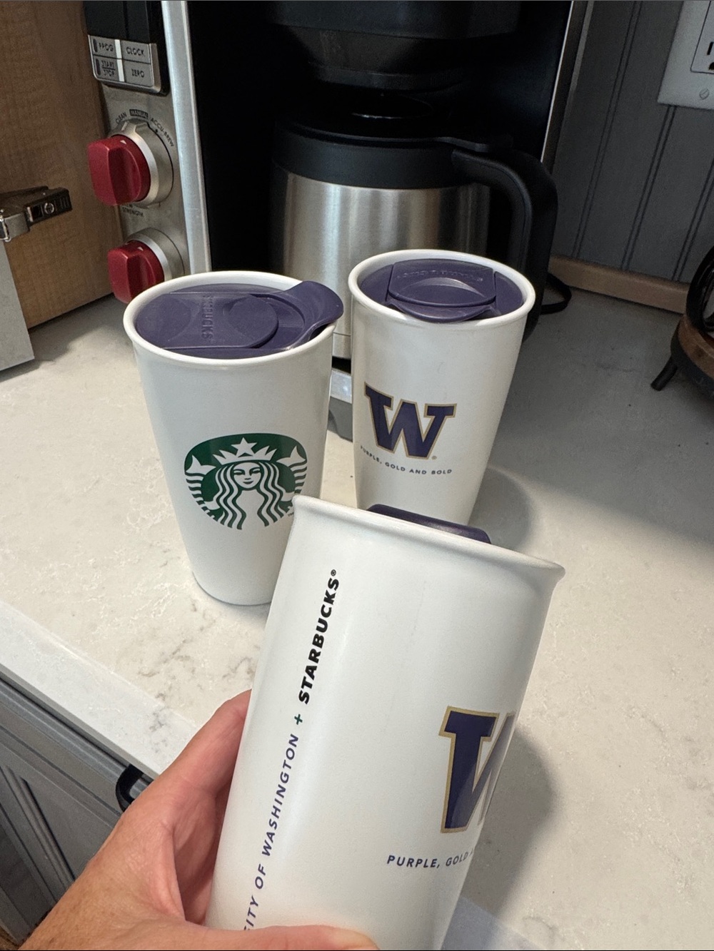 Set of 3 Starbucks x university of Washington travel mugs ceramic
